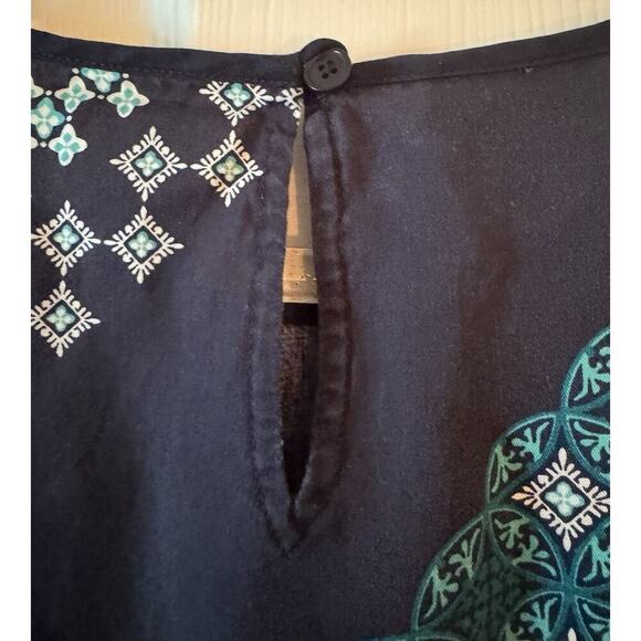 Talbots Navy Teal Turquoise White Tencel Lyocell Long Sleeve Top Size L - Picture 4 of 7